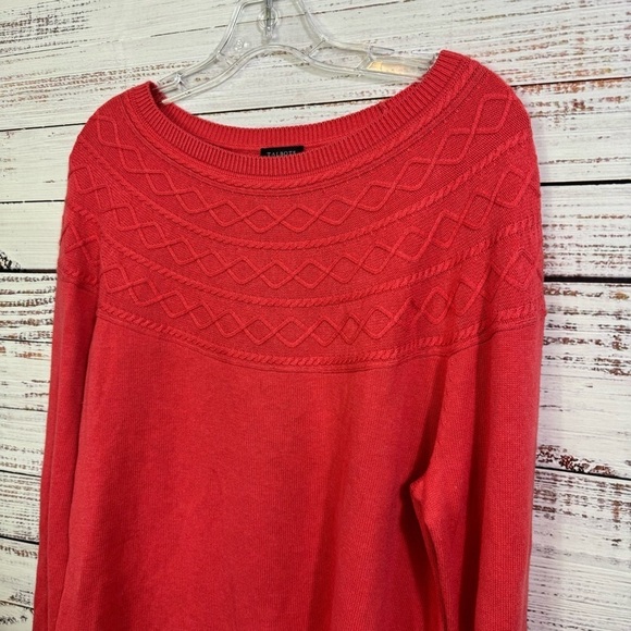 Talbots knit textured size x large pink cotton long sleeve crew neck sweater - Picture 2 of 7